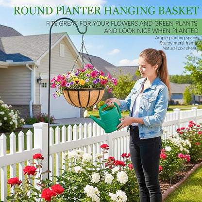 Hanging Planters for Outdoor Plants 4 Pack 14 inch Metal Hanging Flower Basket with Coco Coir Liner Wire Plant Holder Watering Flower Baskets Pot Hanger Garden Decoration for Indoor Outdoor(DQL)