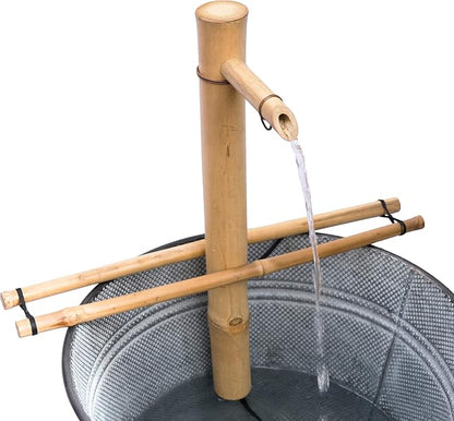 Bamboo Accents 18" Adjustable Bamboo Fountain Kit with Pump – Large Zen Water Feature for Bowls, Basins, Ponds & Backyard Gardens, Indoor/Outdoor (Container Not Included)