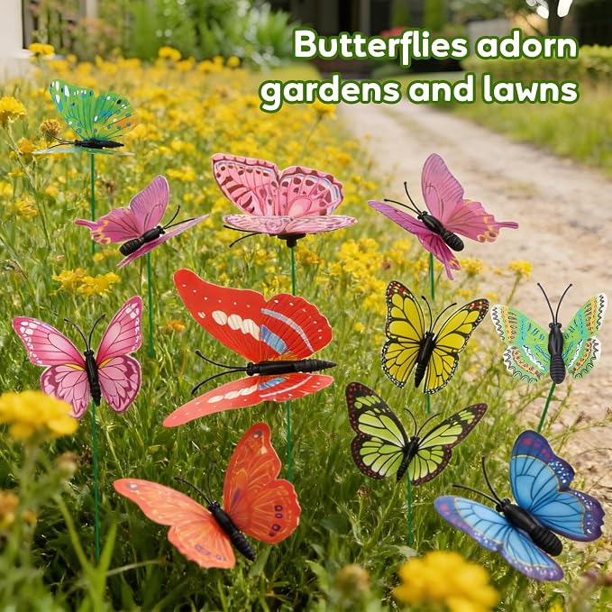 60Pcs Butterfly Garden Decorations, Assored 2 Size PVC Butterfly Decorative Garden Stakes, 11.8 inch Butterflies Garden Stakes for Patio Yard Decor(Random Color, Requires Assembly)