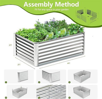 2PCS 4x2x2FT Galvanized Raised Garden Bed,Galvanized Planter Boxes Outdoor, Large Metal Raised Garden Beds for Vegetables-Silver