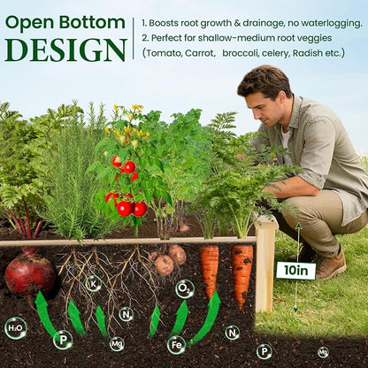 MIXC 8×2ft Wooden Horticulture Raised Garden Bed Outdoor Divisible Elevated Planting Planter Box for Vegetables, Herbs, Strawberry, Flowers in Backyard and Patio, Natural Wood