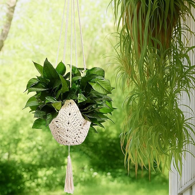 Shappy 1 Pack Boho Macrame Plant Hanger, Large Hanging Planter Plant Holder Pot Hanger Hanging Basket Wall Planters, Plants Lover Gift for Indoor Garden (Classic,White)