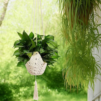 Shappy 1 Pack Boho Macrame Plant Hanger, Large Hanging Planter Plant Holder Pot Hanger Hanging Basket Wall Planters, Plants Lover Gift for Indoor Garden (Classic,White)