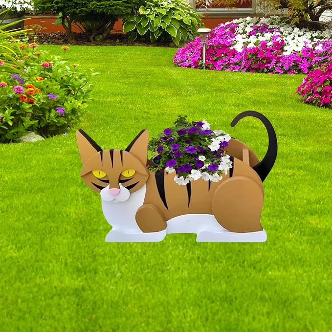 Orange and White Cat Planter Pots, 12.5 x 5.6 x 7.8 Inches | Cat Flower Pot, Cute Animal Shaped Plant Pot, Gifts for Women & Pet Lovers, Indoor Outdoor Garden Home Office Decor