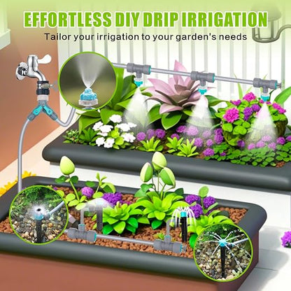 Drip Irrigation System Kit 230FT - Automatic Watering System with Quick Connector, Complete Water Irrigation System for Garden Lawn with 12mm 6mm Irrigation Tubing Adjustable Emitters