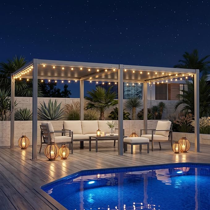 Louvered Pergola 12'x16' Outdoor Pergola with Roof, Heavy Duty Aluminum Frame, Hardtop Gazebo with Adjustable Louvers for Patio, Deck and Backyard, Gray