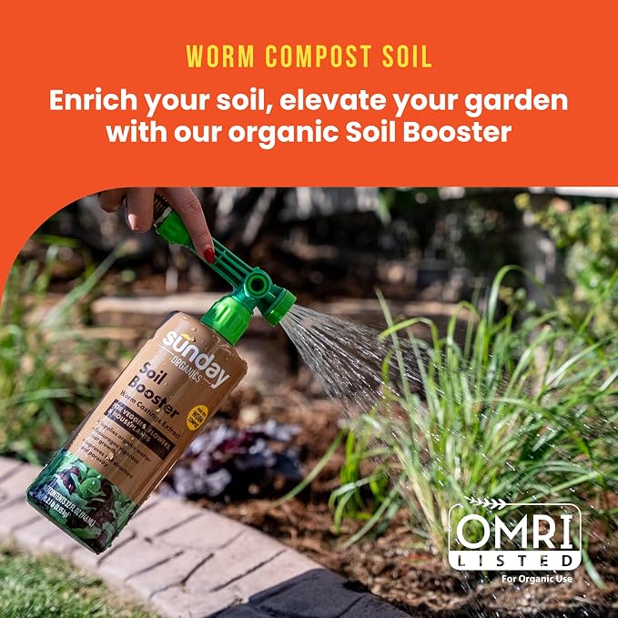 Sunday Soil Booster - Worm Casting Tea - Enhance Soil Health & Promote Vigorous Plant Growth - Made with Vermicompost Extract & Humic Acid - 32 Fl Oz, 2 Pack