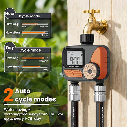 Giraffe Tools Garden Hose 5/8", Water Hose Heavy Duty, Flexible, Lightweight Hybrid Hose with Swivel Handle, with Watering Timer Nozzle and Yard Sprinkler, 100ft Male to Female Fittings, Burst 600 PSI