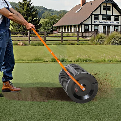 VEVOR Compost Spreader, 24 in Wide Peat Moss Spreader with T Shaped Handle, 3 Heights Adjustable, Powder-Coated Steel Garden Peat Moss Roller, Heavy Duty Grass Seed Spreaders for Planting Seeding