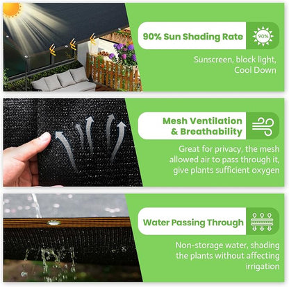 Riare 90% Black Shade Cloth- 6.5 x 10 FT Sunblock Garden Shade Cloth, Sun Shade Mesh Tarp with Reinforced Grommets for Greenhouse, Garden, Patio, Backyard, Plants, Pergola, Chicken Coop