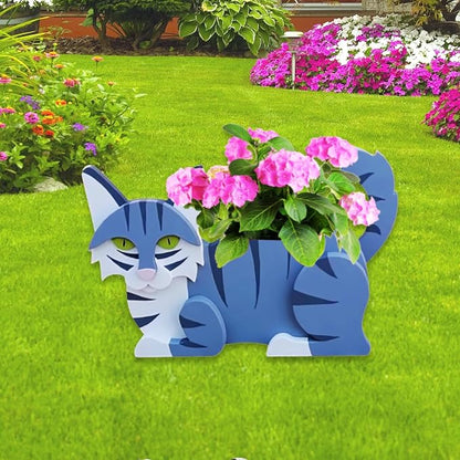 Sapphire White Cat Planter Pots, 12.5 x 5.12 x 7.8 Inches | Cat Flower Pot, Cute Animal Shaped Plant Pot, Gifts for Women & Pet Lovers, Indoor Outdoor Garden Home Office Decor