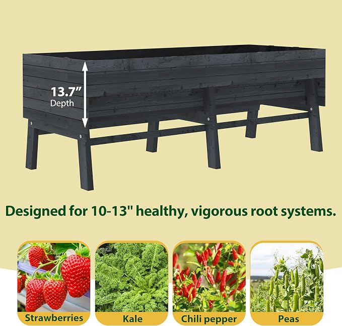 Yardenaler 6x3x2FT Raised Garden Bed with Legs, Large Outdoor Elevated Wood Planted Box with Liner for Vegetable, Flower, Backyard, Patio, Gray