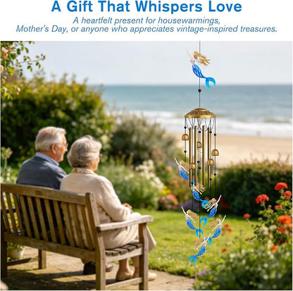 Mermaid Metal Wind Chimes Outdoor with S Hook, Housewarming Patio Decor | Wind Chimes for Outside & Loss of Loved One, Outdoor Clearance Mermaid Windchime, Housewarming Gift, Patio Garden Decor
