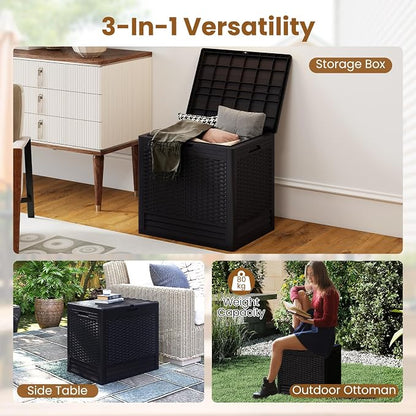 Tangkula 25 Gallon Waterproof Outdoor Storage Box with Lockable Lid | PP Resin, Wicker Patterned, Indoor Outdoor Use, Portable, Versatility, for Deck, Pool, Patio Cushions, Garden Tools