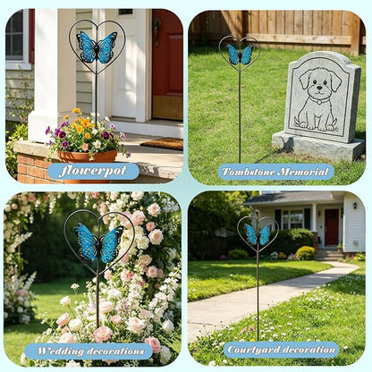 Decorative garden stakes,rotating butterfly garden stake,cemetery decor | vintage blue metal garden decor;perfect for flower pots, outdoor gardens, lawns and garden decor for outside