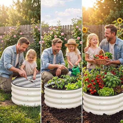 SnugNiture Galvanized Raised Garden Bed Outdoor, 2 Pcs 4x2x1ft Oval Metal Planter Box for Planting Plants Vegetables, White