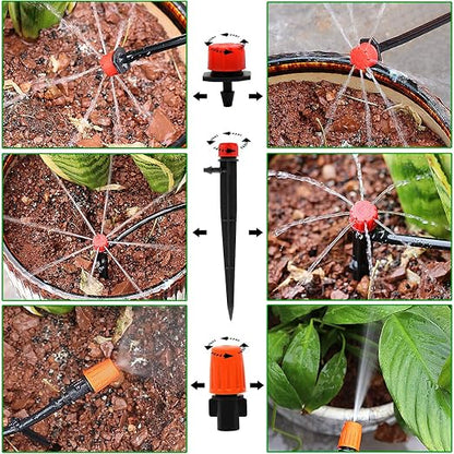 Drip Irrigation System, 100FT Drip Irrigation Kit for Garden - 50FT Main & 50FT Branch Tubing, Adjustable Nozzles for Drip or Mist Cooling, Irrigation System for Garden, Lawn, Patio, Raised Bed