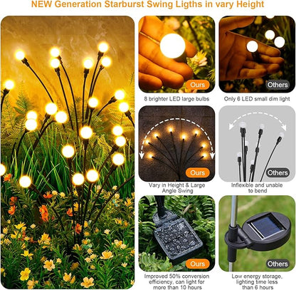 ASMAD Solar Garden Lights, 6 Pack 48 LEDs Solar Outdoor Lights, Firefly Lights for Patio Pathway Outdoor Decor, Bigger Bulb Base&Vary in Lenth, Warm White