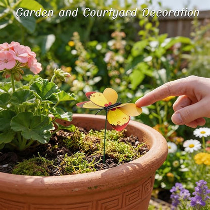 30PCS Yellow Butterfly Decor Fake Butterfly Stakes for Spring Garden Decor | 3D Waterproof Double Layer Butterfly Garden Stakes Artificial Butterflies for Flower Arrangements Outdoor Indoor Spring Decor