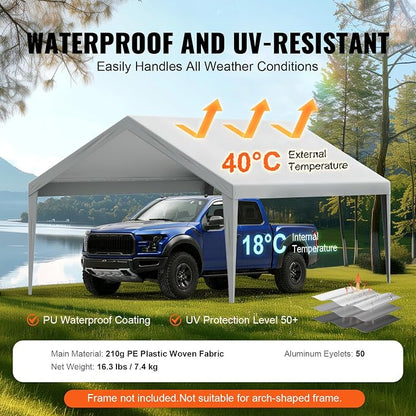 VEVOR Carport Replacement Canopy Cover 13 x 20 ft, Garage Top Tent Shelter Tarp Heavy-Duty Waterproof & UV Protected, Easy Installation with Ball Bungees,Grey (Only Top Cover, Frame Not Include)