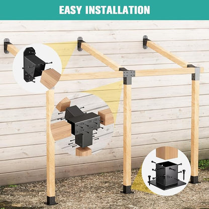 15° Wall Pergola Kits - Stainless Steel 15 Degrees Wall Mounts for 4x4 Posts(Actual 3.5" X 3.5"), Angled Pergola Construction Bracket Kit(a 4-Way,1 wall-Bracket,1 Post-Base)