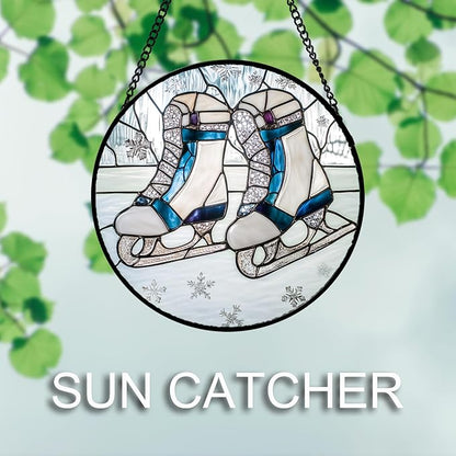DASTOLL Stained Glass Window Hanging 4 Pcs Set White Winter Christmas Snow Scene 9.8" - Suncatcher Door Garden Sun Catcher Decor Birthday for Mom Woman Nana Men Friend Wife