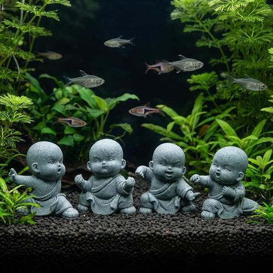 4pcs Mini Buddha Statue, Small Aquarium Decoration, Feng Shui Zen Monk Sandstone Sculpture, Cute Fish Tank Ornament for Home Garden