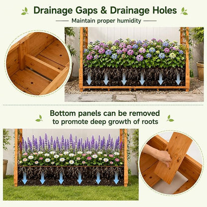 Giantex Raised Garden Bed with Trellis & Hanging Roof, 77" Wooden Elevated Planter Box w/Drainage Holes, Freestanding Garden Planter for Climbing Plants Vegetable Herb Flower, Patio Backyard Garden