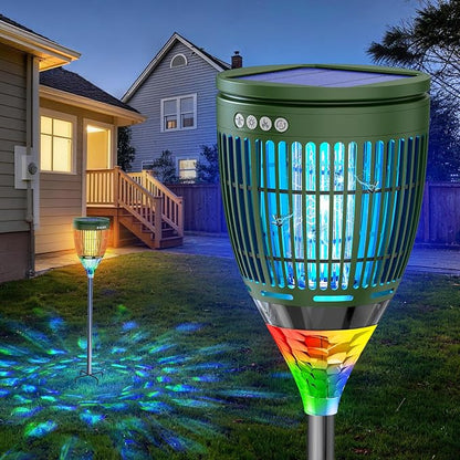 Solar Bug Zapper Outdoor, Mosquito Zapper with Flame Light & RGB Projector | Solar Powered & USB Rechargeable, IP65 Waterproof 4200V Electric Mosquito Killer for Yard Garden Camping 2000 Sq Ft