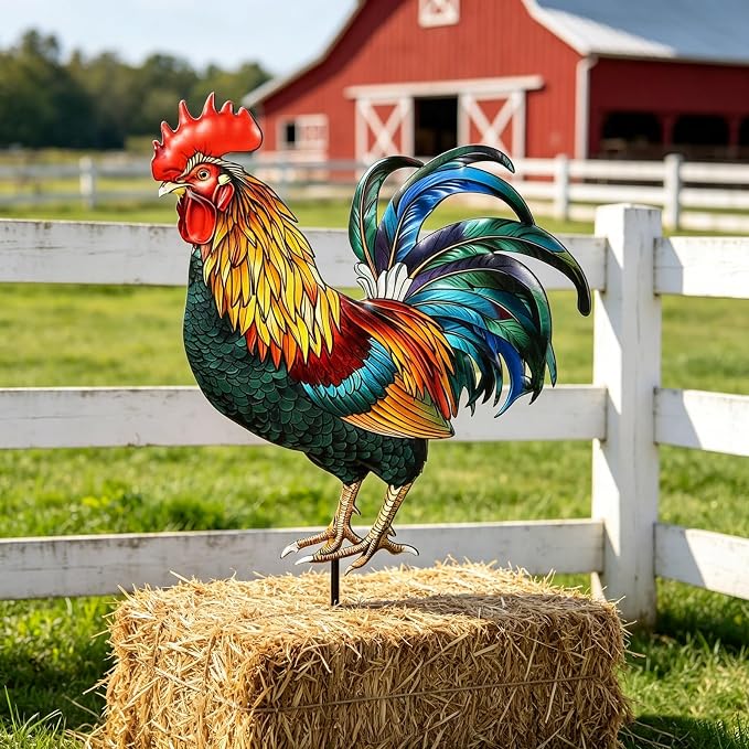 Decorative Garden Stakes with Roosters Design,Ideal for Chicken Lovers for Yard Art, Outside, Patio, Outdoor Decor, Garden Decorations, Lawn Ornaments