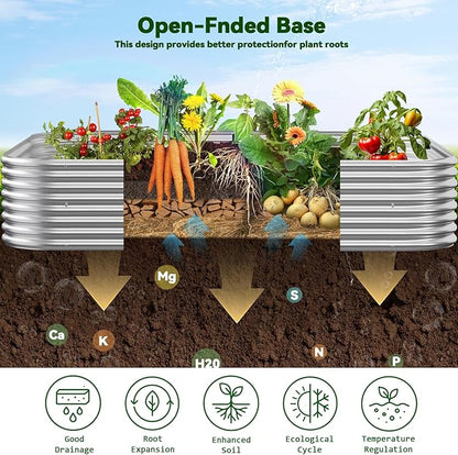 3 Pack 8x3FT Corrugated Galvanized Steel Raised Garden Bed Outdoor, Metal Above Ground Garden Bed for Vegetables and Flowers, Raised Beds for Gardening