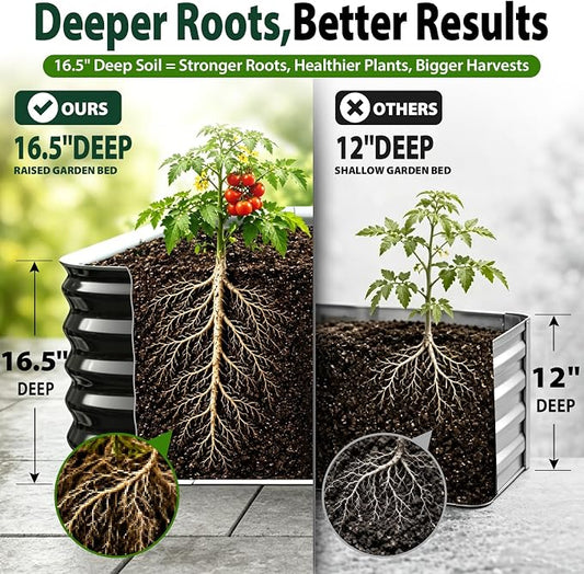 16.5" Deep Square Galvanized Raised Garden Bed 4x4 ft – Large Metal Planter Box for Vegetables, Flowers & Herbs – Heavy Duty Outdoor Above Ground Gardening Bed with Easy Assembly (Black)