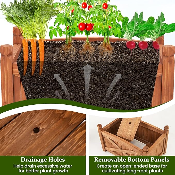 HAPPYGRILL Wooden Raised Garden Bed, Solid Wood Gardening Plant Container w/Drainage Holes for Flower Vegetable Fruit, Outdoor Elevated Planter Box for Patio Garden Yard Balcony (25”x 16”x 15”)