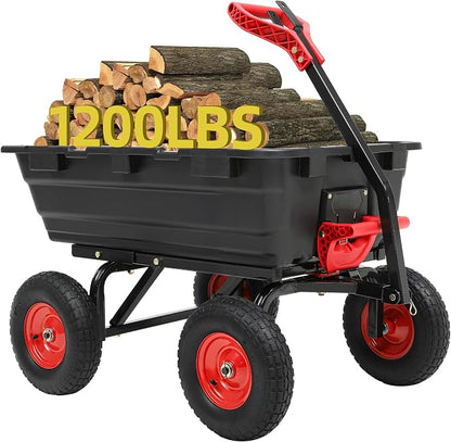 Garden Dump Cart Wagon with Hitch | 13" All Terrain Pneumatic Tires,DIY Expansion over 1200LBS Capacity,2-in-1 handle,Tow behind lawn mower, tractor or ATV