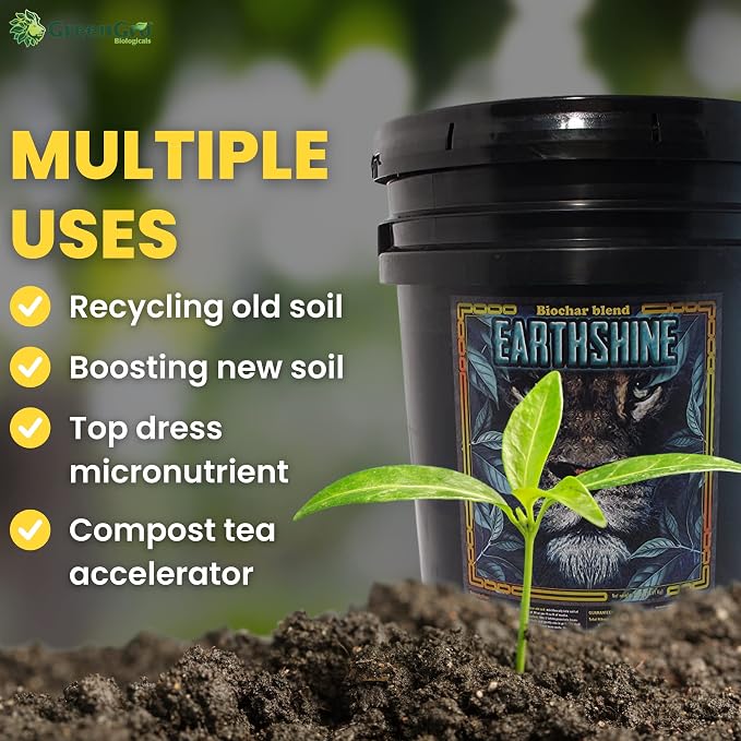 GreenGro Earthshine | Fortified Biochar & Humic Acid Soil Amendment | Glacial Rock Dust + Worm Castings | Recycle Old Soil, Boost Compost Tea & Mycorrhizae | Indoor & Outdoor | 5 lb