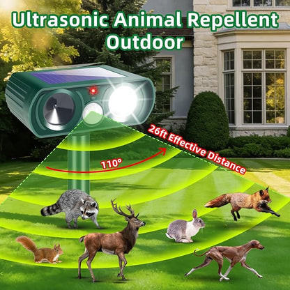 2026 Sonic Fortress Pro Deer Repellent for Plants,4 Pcs Cat Repellent Outdoor Motion Sensor Solar Animal Repellent Ultrasonic Outdoor for Squirrel Rabbit Skunk Racoon Fox Strobe Light,IP65 Waterproof