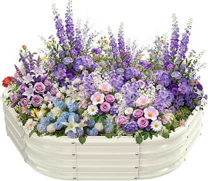 Hexagon Raised Garden Bed, 48 Inch Diagonal & 12 Inch Tall, Galvanized Steel Planter Box with Wave-Shaped Metal Panels for Outdoor Flower,Tree,Herb & Vegetable Garden (Cream white, 4FT X 1FT)