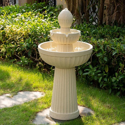 37.80” H Outdoor Water Fountain Made with Eco-Friendly Recyclable Materials, Polyethylene Cascading Waterfall Water Fountain Outdoor, Garden Decor with LED Light for Patio, Backyard (White)