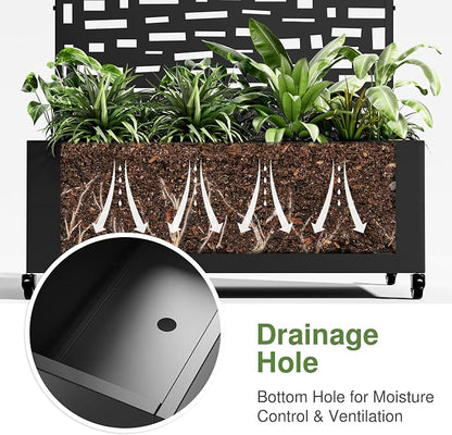 Casaphoria Metal Raised Garden Bed with Trellis and Wheels, 72"x47"x16" Planter Box for Climbing Plants, Vegetables & Vines, Features Drainage Holes and Privacy Screen (Black-Gerald)