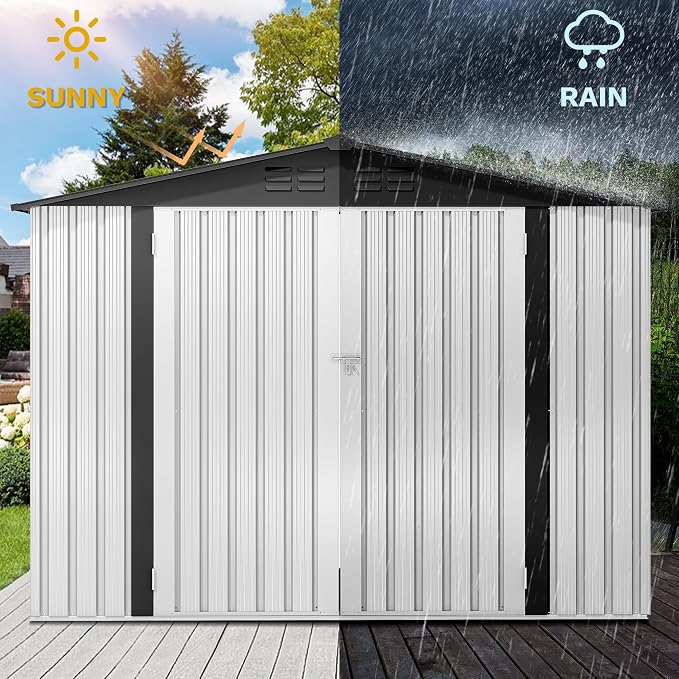 DWVO 7'x5' Large Metal Outdoor Storage Shed, Heavy Duty Tool Storage Sheds for Backyard Patio Lawn - Ideal for Bicycles, Garden Tools, and Lawn Equipment, Easy-to-Assemble, White