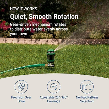 Orbit H2O-Six Gear-Drive Sprinkler on Metal T-Spike - Customizable Lawn Watering Coverage - Multi-Pattern Rotating Head with Adjustable Spray Range - Durable Outdoor Yard Irrigation Sprinkler - 58573