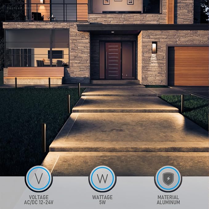 LEONLITE 12-Pack 5CCT Anti-Glare Low Voltage Landscape Lights, 12-24V AC/DC | 5W Anti-Glare LED Pathway Lights, Die-Casted Aluminum, IP65 Waterproof for Yard Walkway, 1800K/2700K/3000K/4000K/5000K, ETL