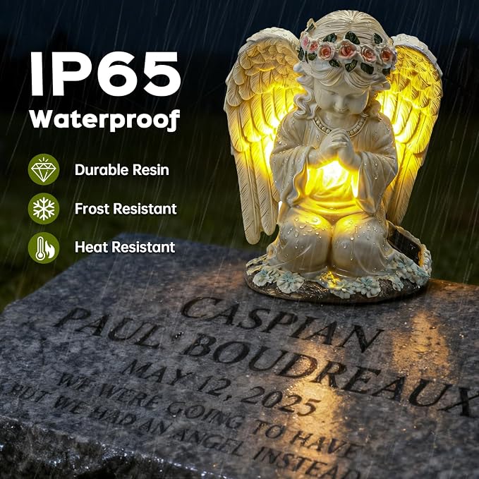 Solar Angel Garden Statue, Outdoor Decor, Cemetery Decorations for Grave – Praying Angel Figurines with LED Light for Outdoor Lawn, Yard, Patio Decor, Memorial Gifts for Women, Mom and Grandma