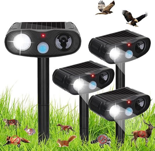 4Pack Sonic Fortress Pro Deer Repellent Devicess,Solar Animal Repeller | Ultrasonic Cat Repellent Outdoor with Motion Detection, Deer Repellent Devices with LED Flash Lights