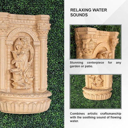 XBrand 30.3" Solar Pot Fountain, Tall Brown Maiden Holding Pot Wall Fountain, Outdoor Water Fountain, Polyresin