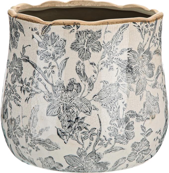 Bokon 7 x 6.3 Inch Ceramic Planter Vintage Scroll Planter Decorative Plant Pots with Crackle Glaze for Indoor Outdoor, Kitchen, Table, Shelf, Mantel, Home, Garden Decor, Gardening Gift(Rustic)