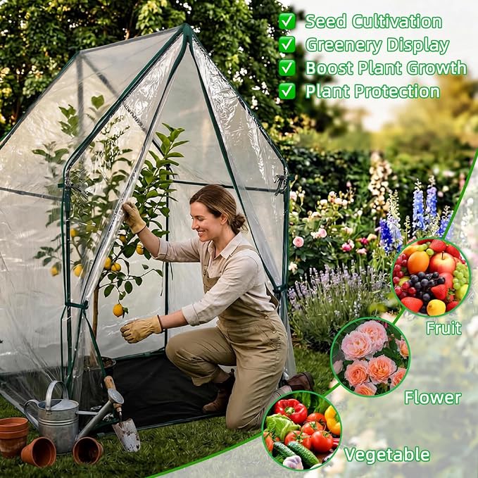 Portable Greenhouse for Outsides, 36x36x59 Inch Green House Tent with PVC Cover, Garden Plant Protector with Zippered Door for Vegetables Flowers Fruits Herbs