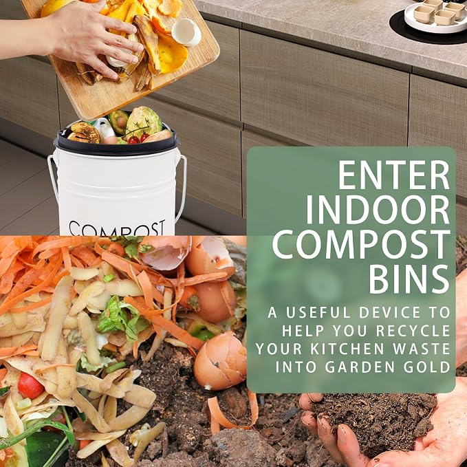 MUMTOP Compost Bin Kitchen Countertop Composter with lid – Small Compost ContainerI Includes Inner Compost Bucket Liner & Charcoal Filter