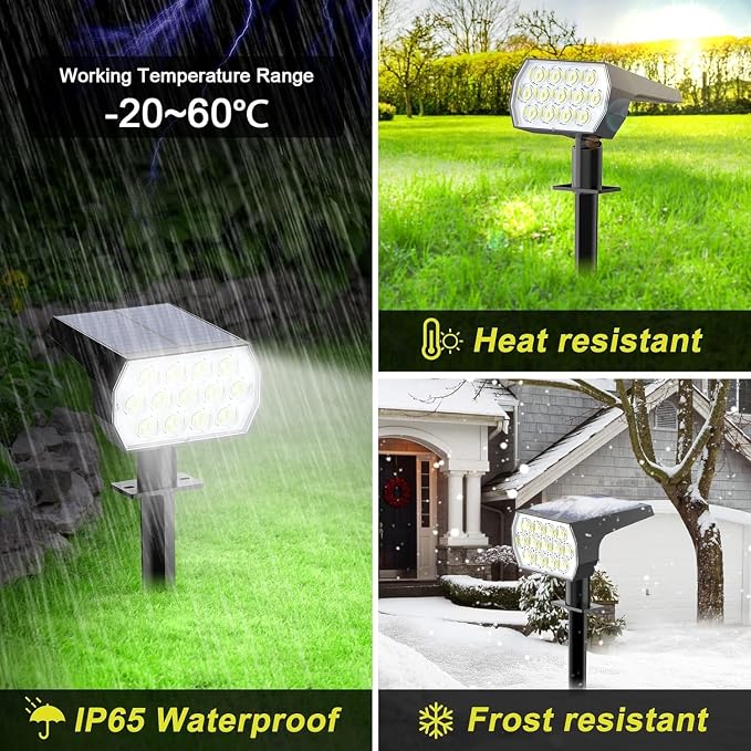 Solar Spot Lights Outdoor, 4 Pack Outdoor Solar Lights for Yard, 4 Lighting Mode Solar Landscape Spotlights with Auto On/Off, Waterproof IP65 Wall Lights for Garden, Walkway (65 LED, Cool White)