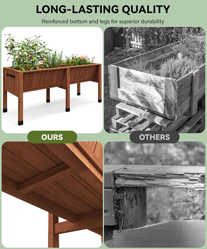 GarveeHome Hooks for 6X2X2.5 ft Raised Garden Bed, Wooden Raised Planter Box Outdoor for Growing Vegetables and Herbs, Depth 13.7 Inch，Planter Raised Beds-Acorn Brown